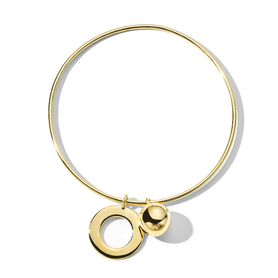 Two-Charm Bangle Bracelet with Round Ball and Perfect Circle
