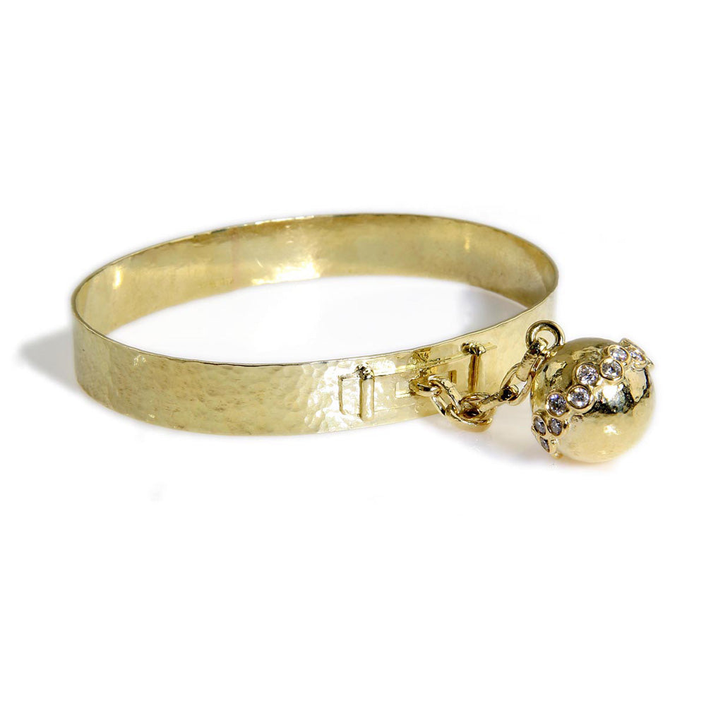 Hammered Bangle with Ball Charm with Dia (.74ctw)