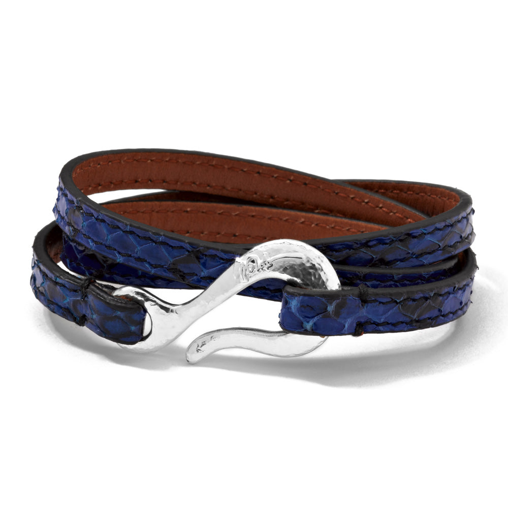 Pelle Hammered Hook 3-Wrap Bracelet in Cerulean Watersnake