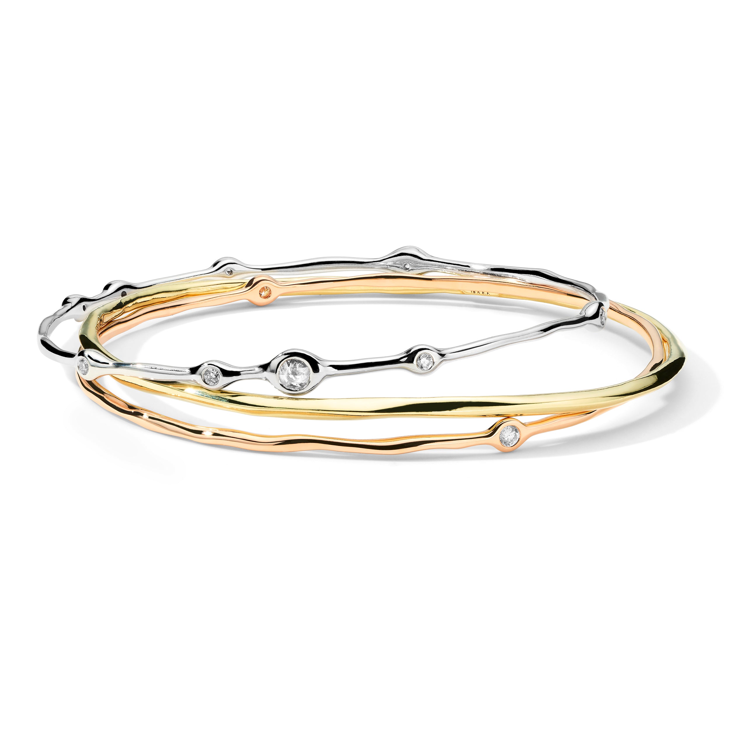 18K Gold Superstar Stack Bangle Bracelet with Diamonds