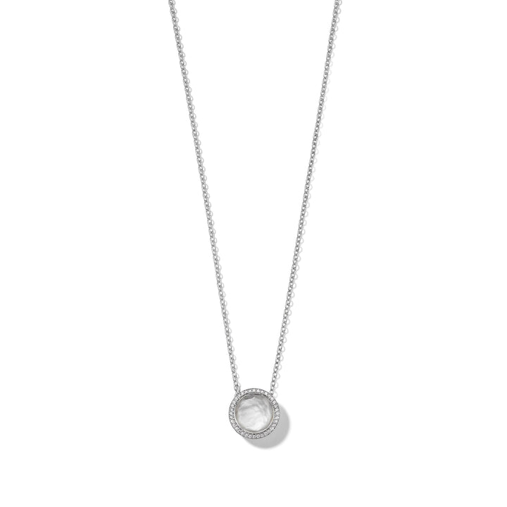 White Mother of Pearl Sterling Silver Pendant with Diamond Pavé - Detail View | IPPOLITA