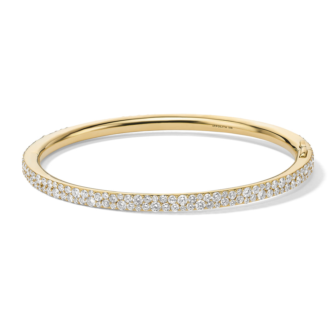 18K Gold Diamond Pavé Hinged Bangle Bracelet - Three-Quarter View | IPPOLITA