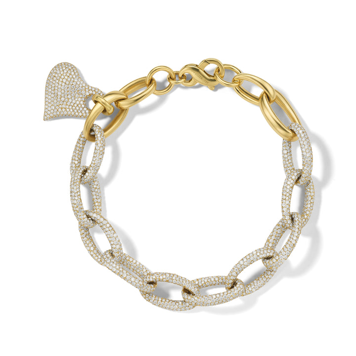 18K Gold Pavé Diamond Heart Charm Bracelet - Full View | IPPOLITA