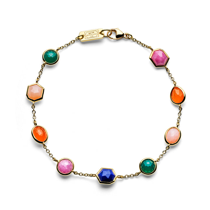 Multicolor 18K Gold Rock Candy Confetti Bracelet, mixed gemstones - Front View | IPPOLITA