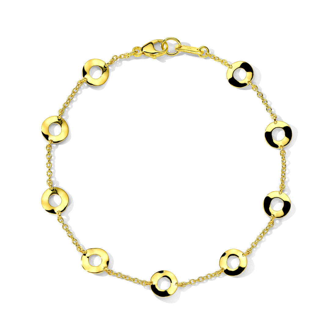 18K Gold Mini Wavy Circle 9-Station Chain Bracelet - Front View | IPPOLITA