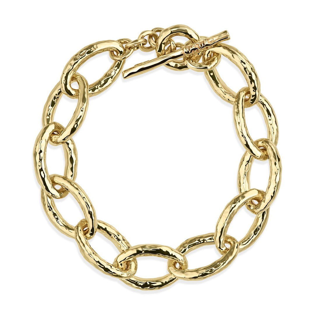 18K Gold Hammered Link Bracelet with Toggle Closure - Full View | IPPOLITA
