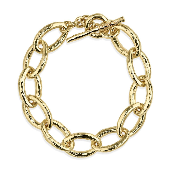 18K Gold Hammered Link Bracelet with Toggle Closure - Full View | IPPOLITA