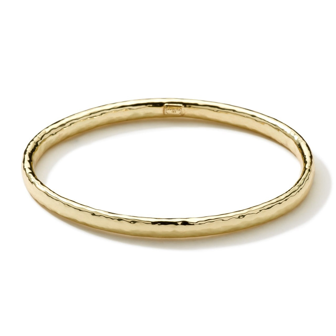 18K Gold Flat Hammered Bangle Bracelet - Side Profile | IPPOLITA