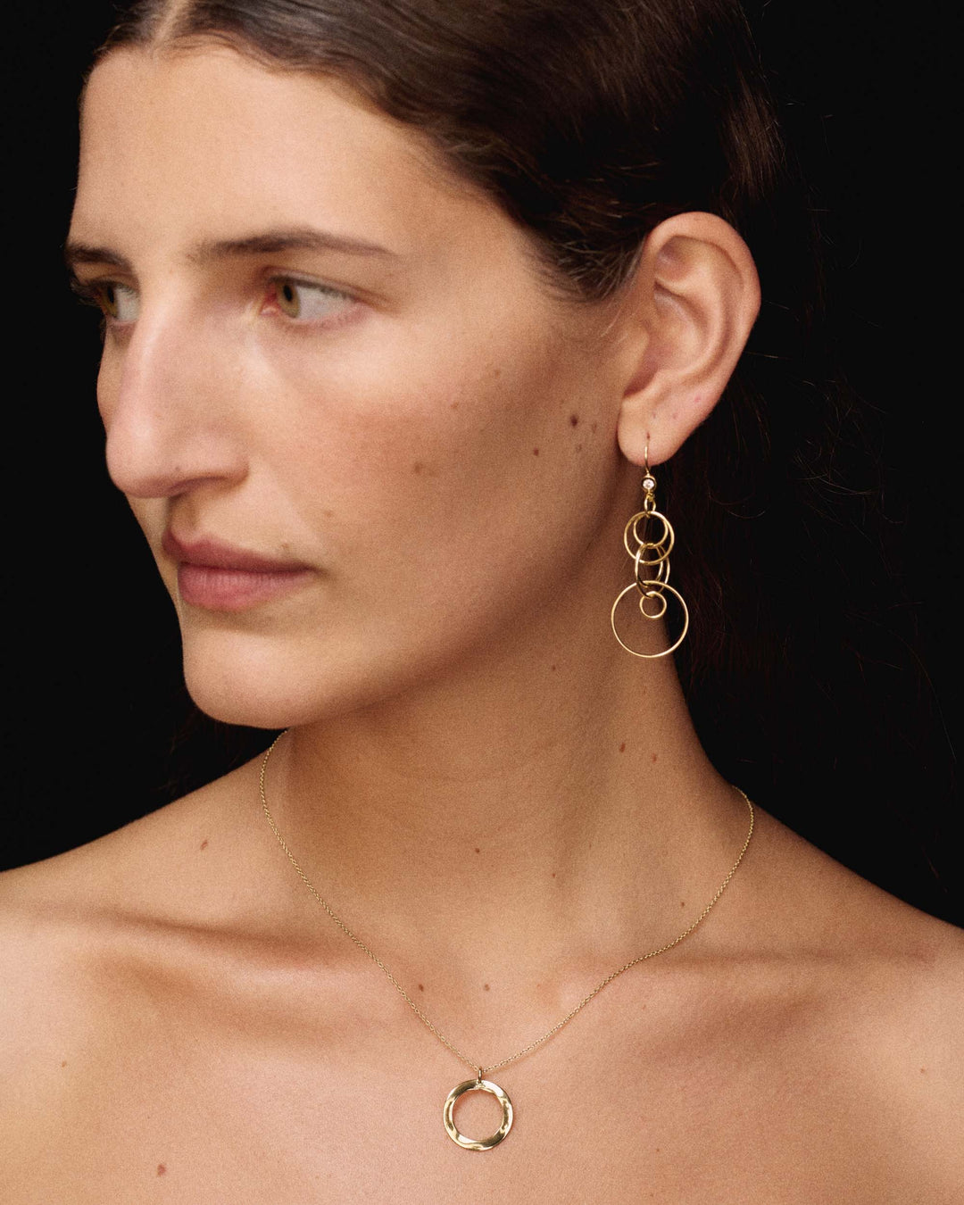 Gold 18K Mini Jet Set Earrings - On Model Side Profile | IPPOLITA