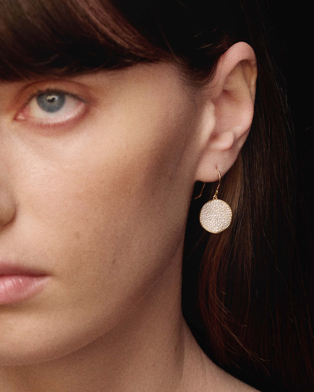 Gold Diamond Pavé Flower Drop Earrings - On Model Close-Up | IPPOLITA