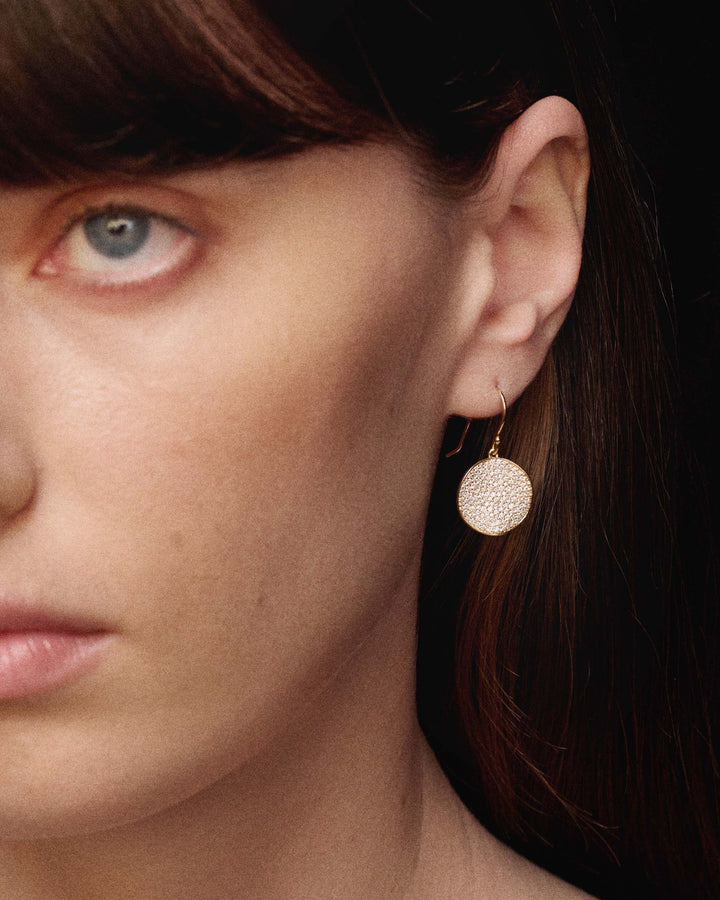Gold Diamond Pavé Flower Drop Earrings - On Model Close-Up | IPPOLITA