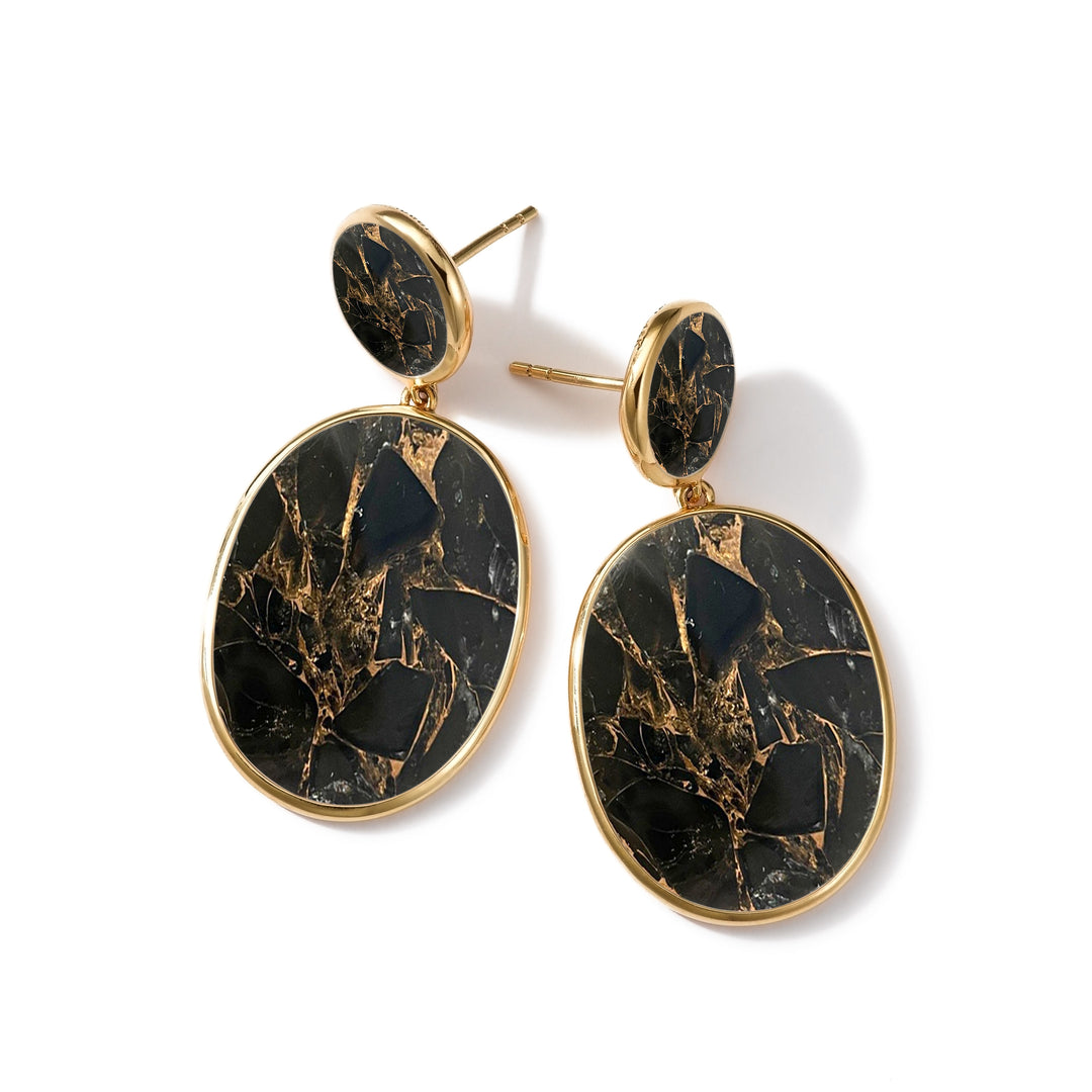 Black Obsidian 18K Gold Snowman Earrings - Front View | IPPOLITA