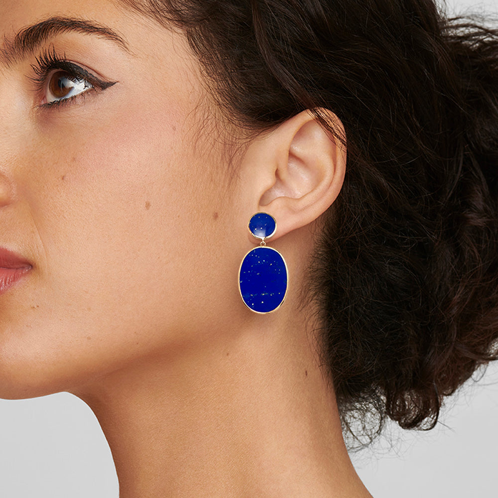 Lapis 18K Gold Snowman Earrings - On Model Side View | IPPOLITA