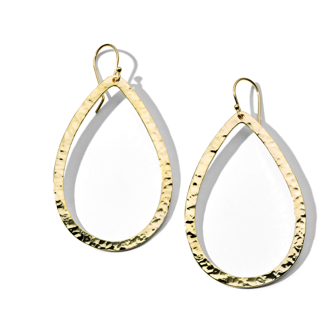 18K Gold Hammered Large Teardrop Drop Earrings - Front View | IPPOLITA