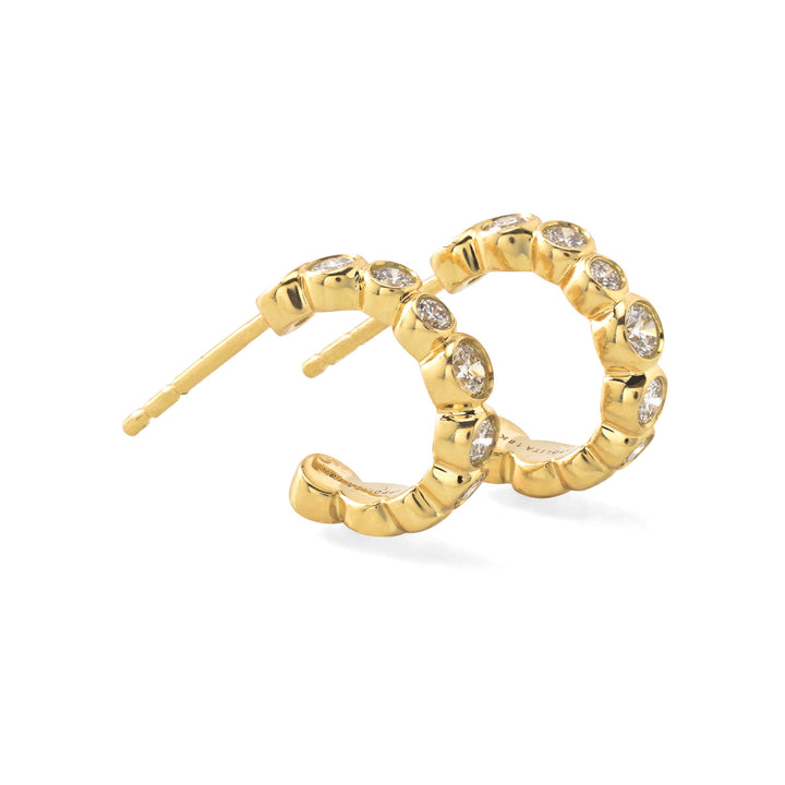 18K Yellow Gold Mini Starlet Diamond Hoop Earrings, Bezel-Set - Angled View | IPPOLITA