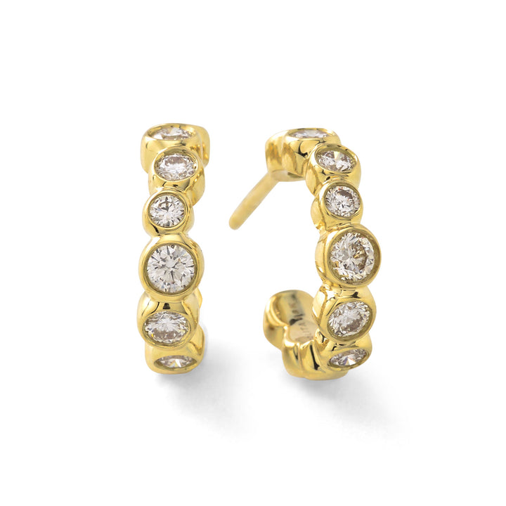 18K Yellow Gold Mini Starlet Diamond Hoop Earrings, Bezel-Set - Front View | IPPOLITA