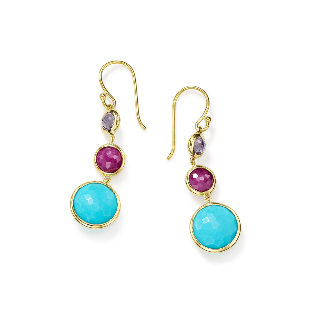Multi-Color 18K Gold Small 3-Stone Drop Earrings - Front View | IPPOLITA