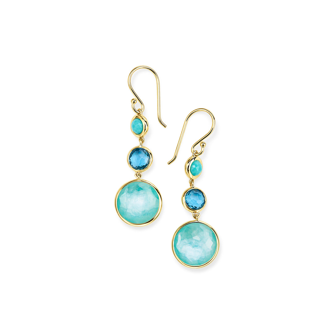 Waterfall Turquoise & Blue Topaz 18K Gold Lollipop Small Drop Earrings - Front View | IPPOLITA