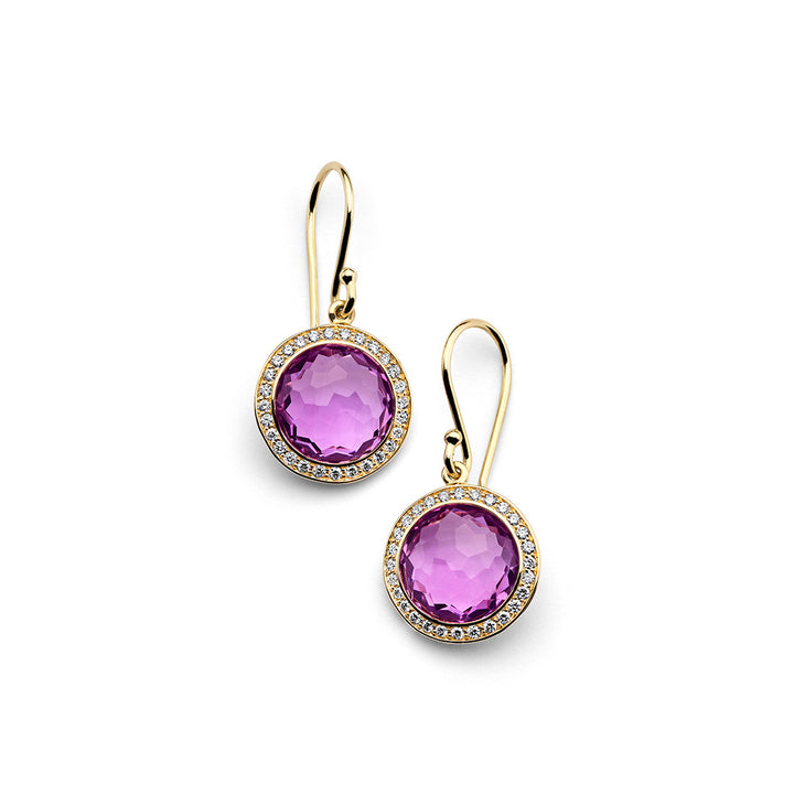 Dark Amethyst 18K Gold Lollipop Drop Earrings with Diamond Halo - Front View | IPPOLITA