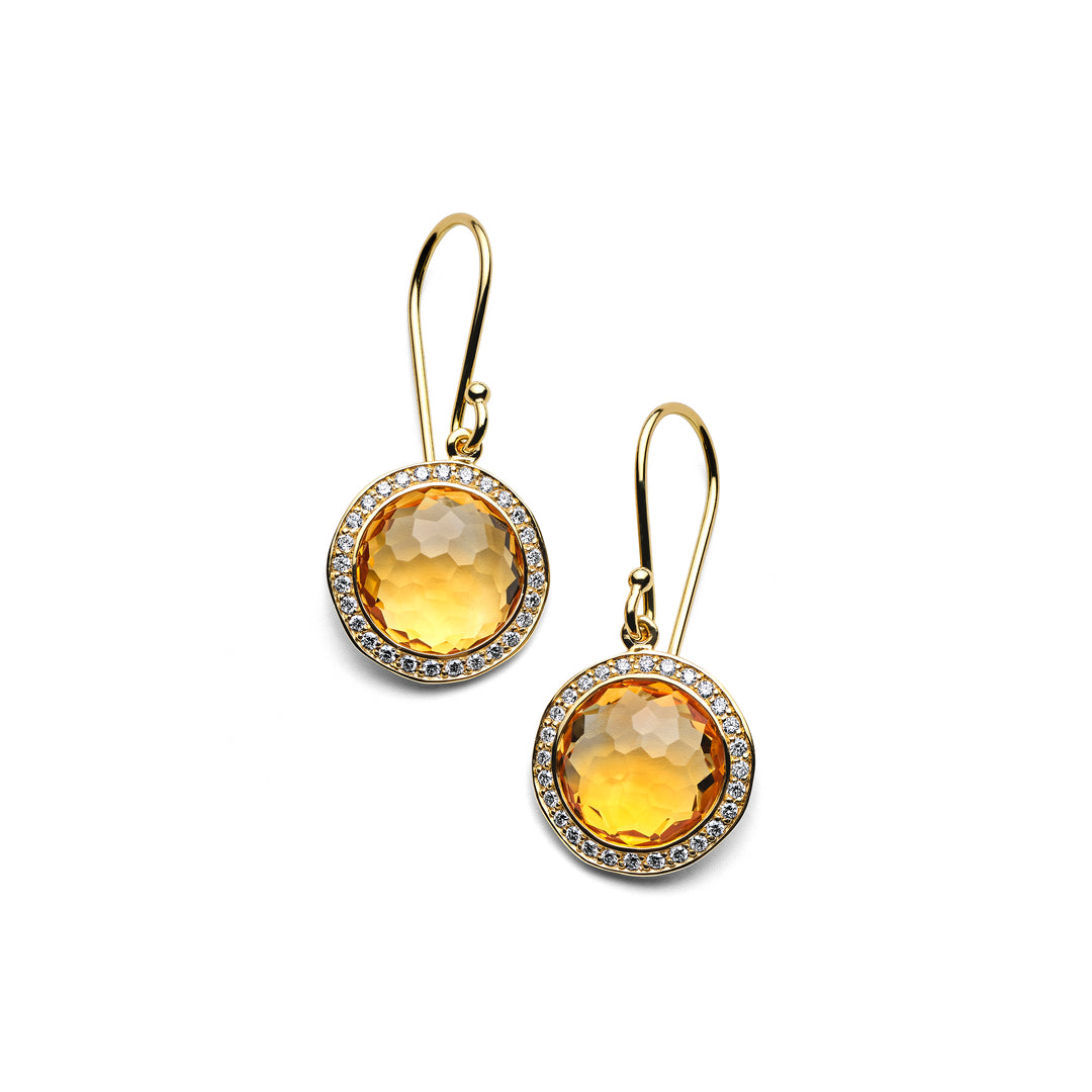 Orange Citrine 18K Gold Lollipop Mini Drop Earrings with Diamond Halo - Front View | IPPOLITA