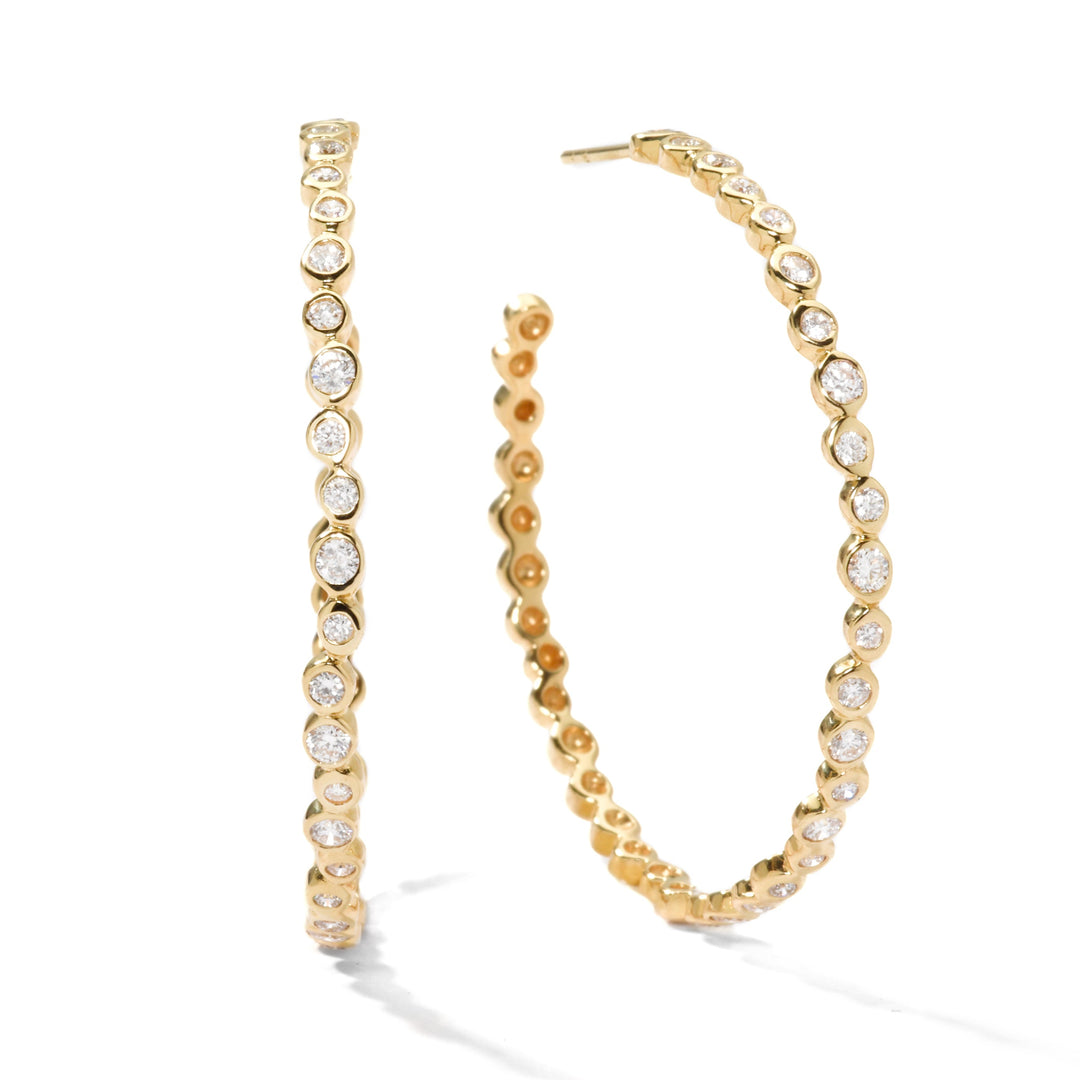 18K Yellow Gold Stardust Medium Diamond Hoop Earrings, bezel-set, front view | IPPOLITA