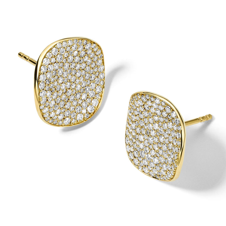 18K Yellow Gold Diamond Pavé Flower Stud Earrings - Side Angle | IPPOLITA