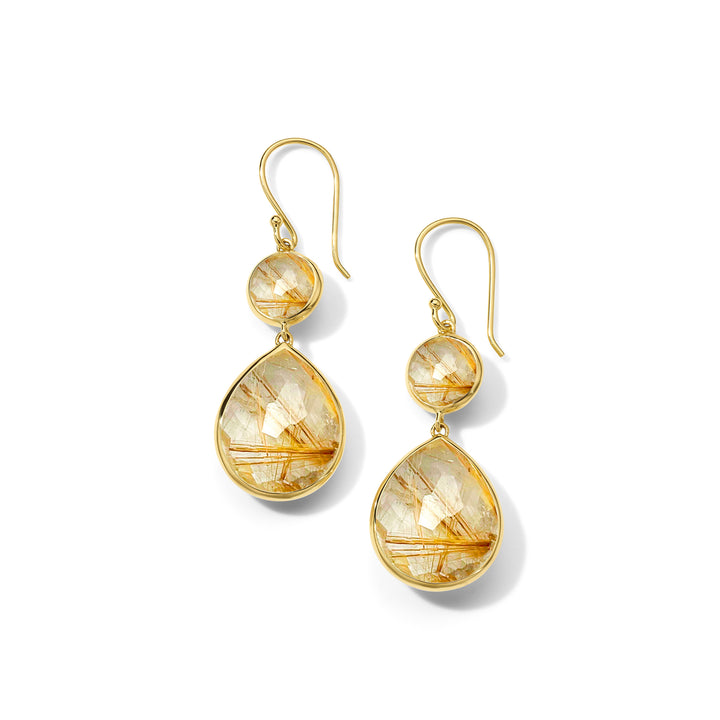 Golden Rutilated Quartz 18K Gold Snowman Teardrop Earrings - Front View | IPPOLITA