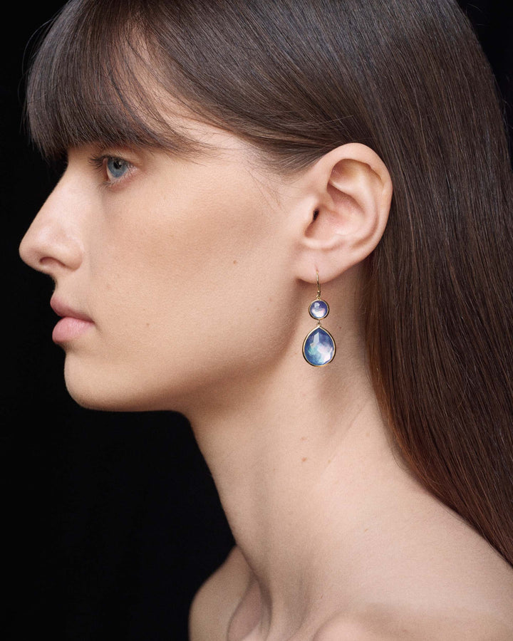Dark Prasiolite 18K Gold Rock Candy Snowman Teardrop Earrings - Side Profile On Model | IPPOLITA