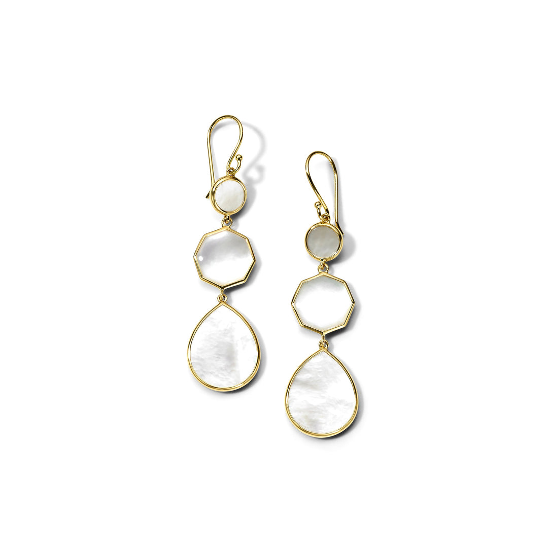 Mother-of-Pearl 18K Gold Crazy 8's Drop Earrings, Three-Stone Bezel Set - Front View | IPPOLITA