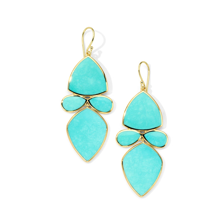 Turquoise 18K Gold Sculptural Chandelier Drop Earrings - Front View | IPPOLITA