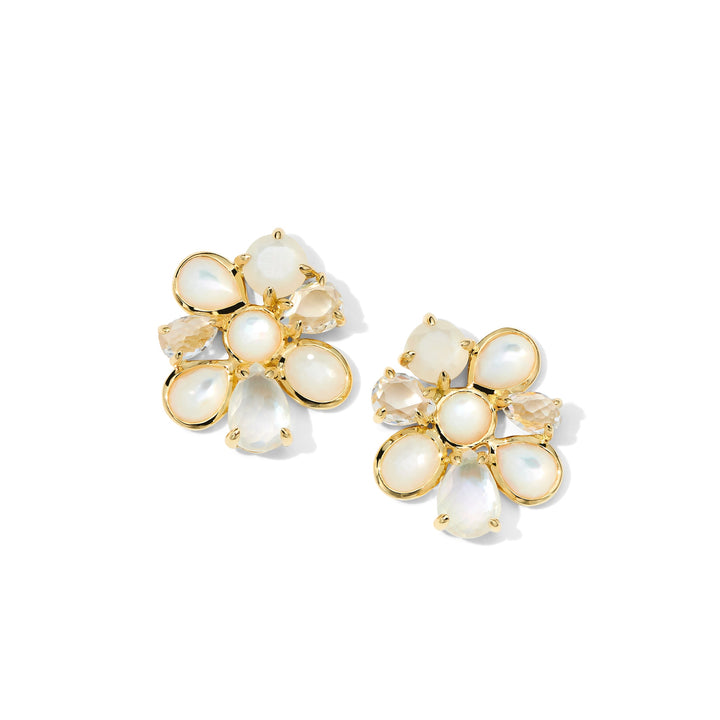 Flirt 18K Gold Cluster Earrings, Mother-of-Pearl & Rock Crystal Studs - Front View | IPPOLITA