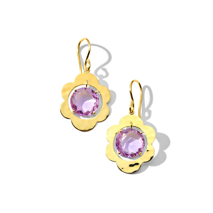 Crinkle Large Round Stone Flower Earrings