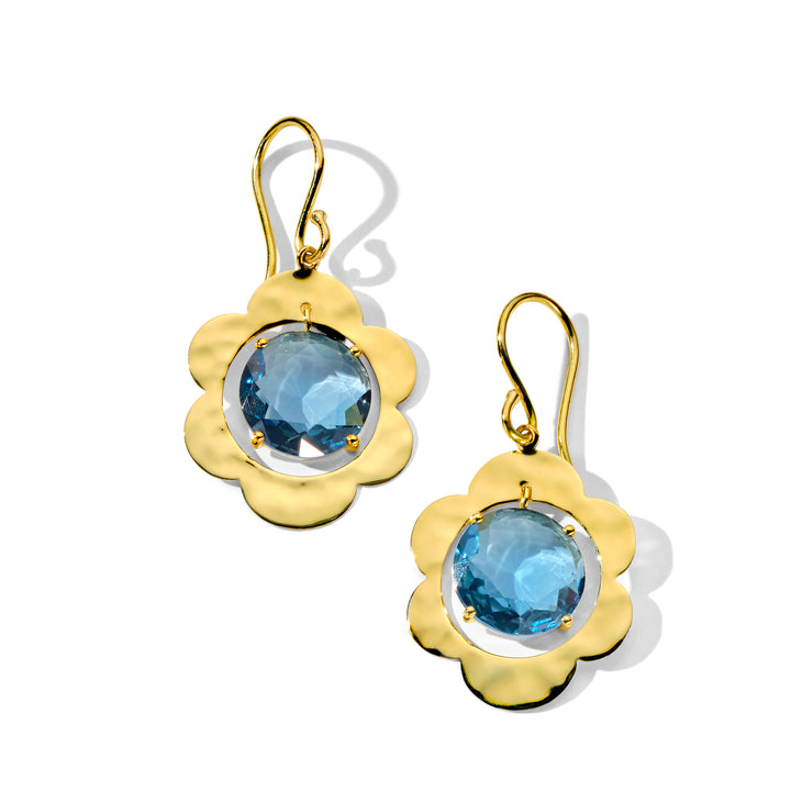 Crinkle Large Round Stone Flower Earrings