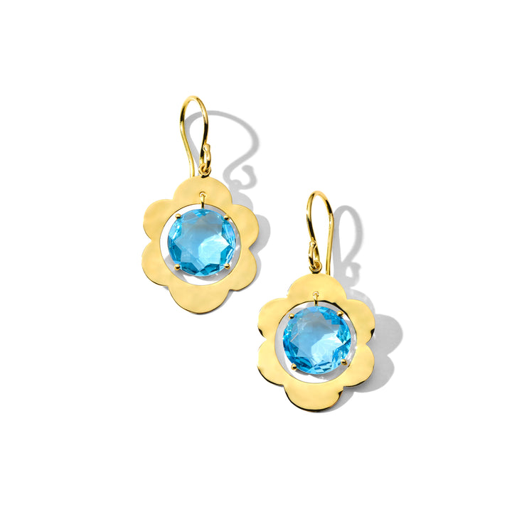 Crinkle Large Round Stone Flower Earrings