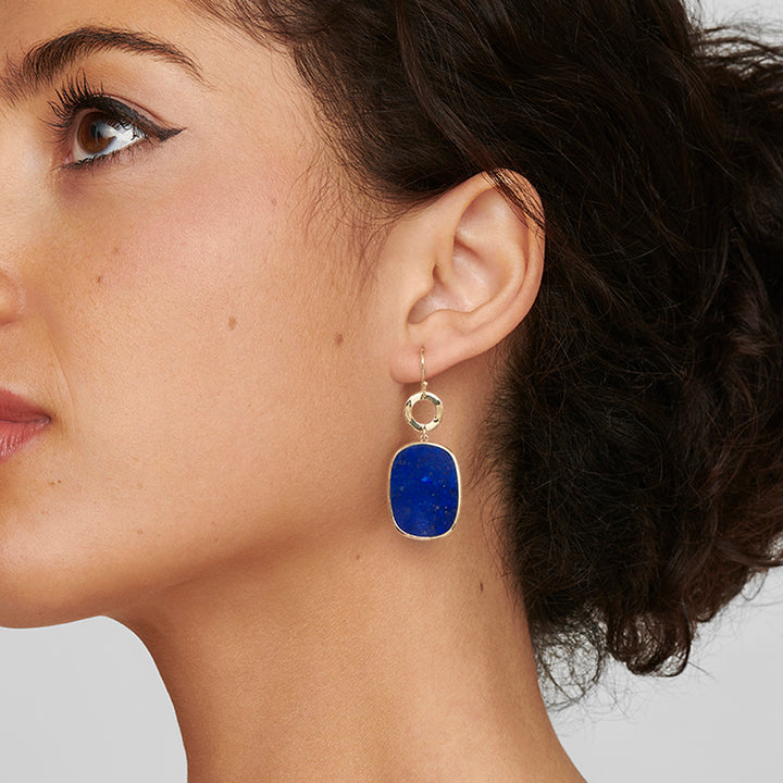 Wavy Circle & Small Rounded Rectangle Drop Earrings