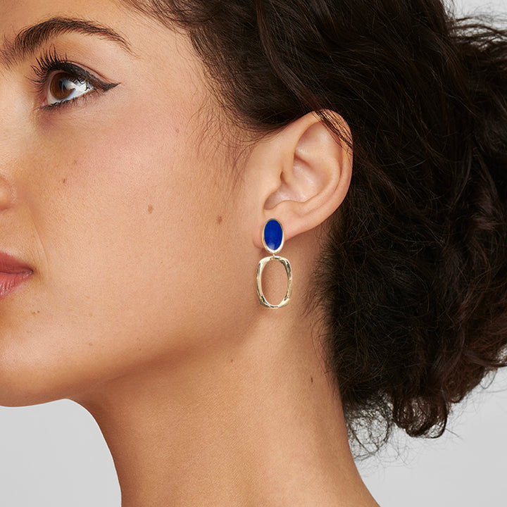 Oval and Wavy Frame Drop Earrings