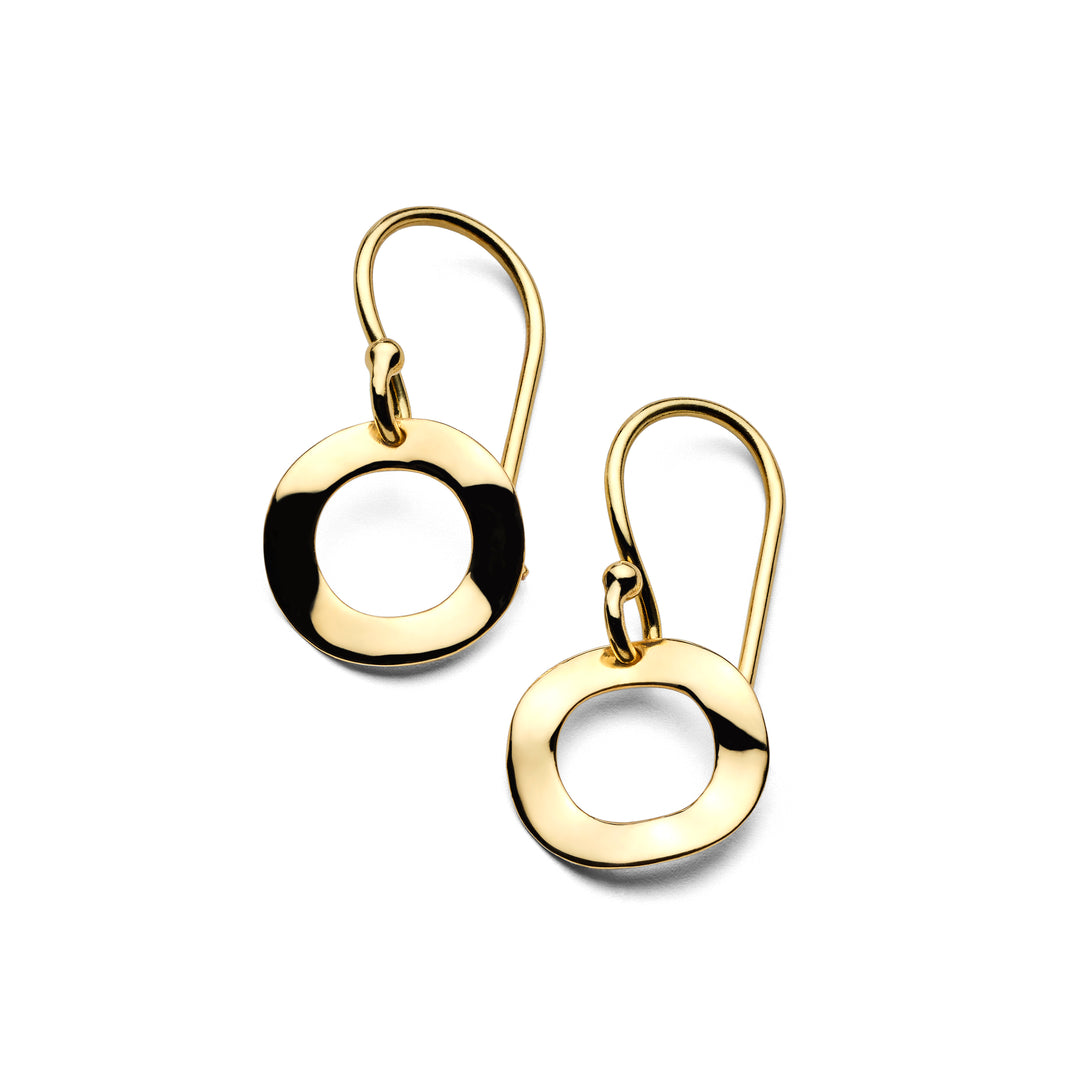 18K Gold Mini Wavy Circle Drop Earrings - Front View | IPPOLITA