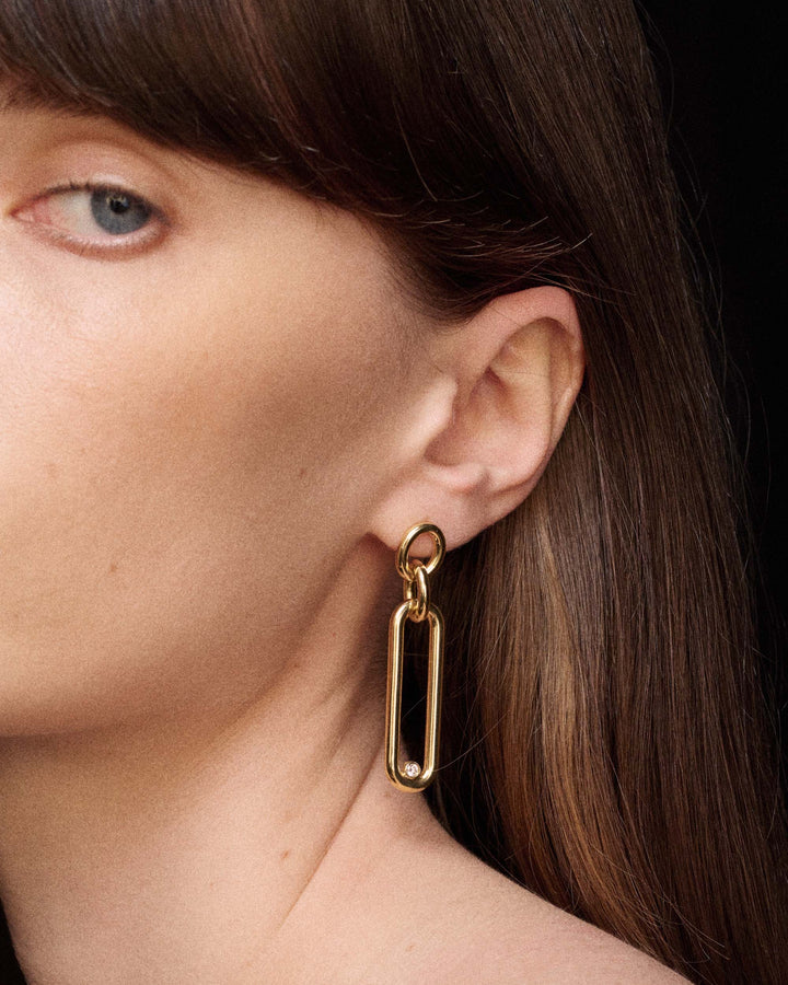 18K Gold 3-Tier Linear Earring with Diamond on Model, Classico Collection - Worn View | IPPOLITA