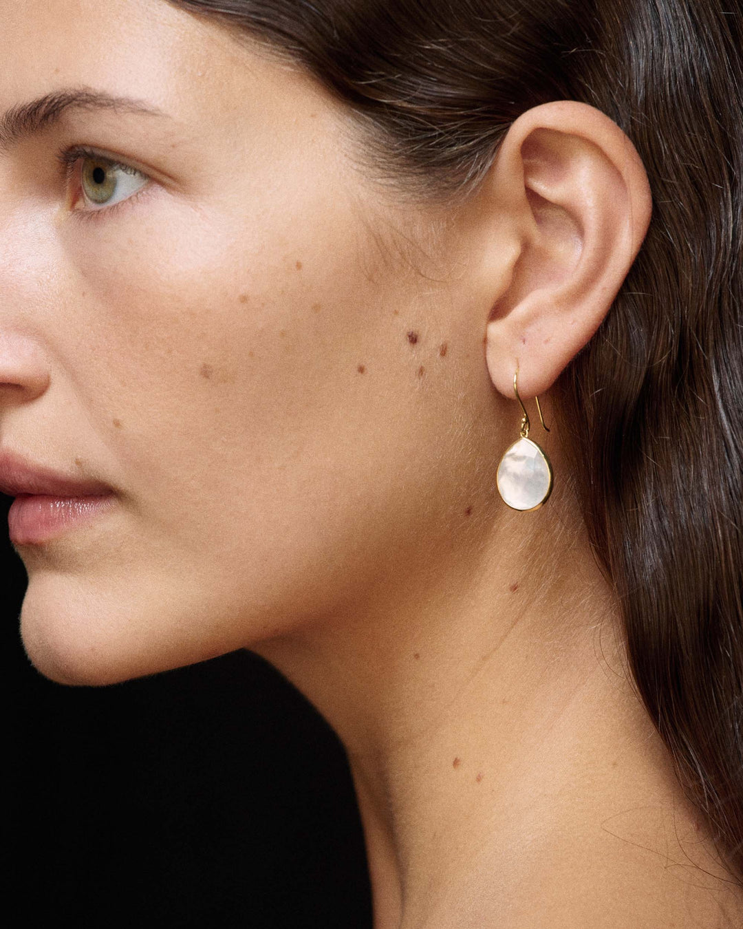 Mother-of-Pearl 18K Gold Medium Teardrop Earrings - On Model Profile View | IPPOLITA