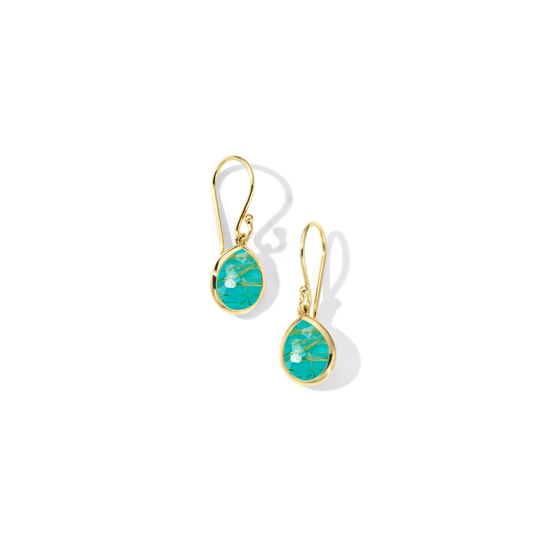 Turquoise & Gold Rutilated Quartz Doublet 18K Gold Teardrop Earrings - Front View | IPPOLITA