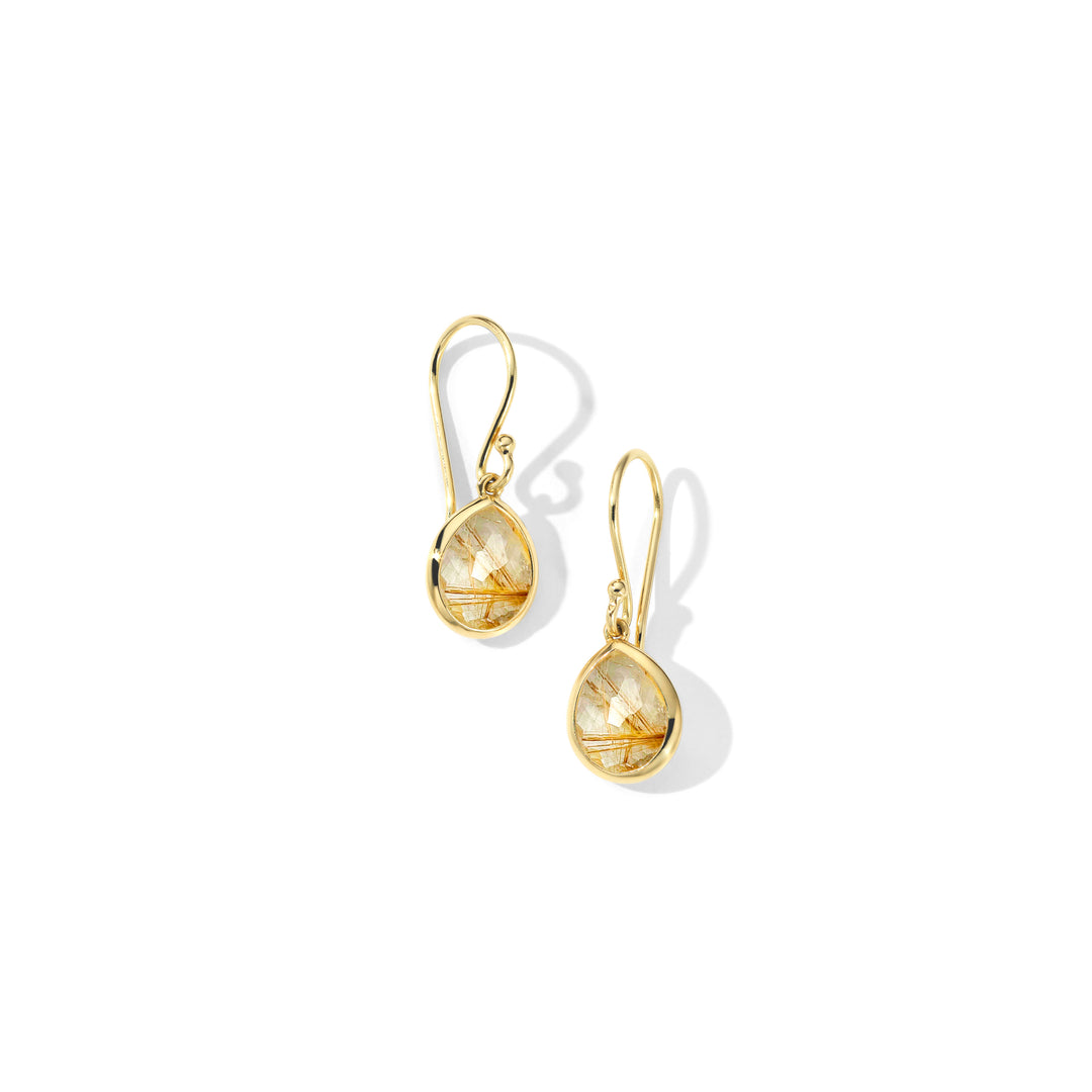 Golden Rutilated Quartz 18K Gold Teeny Teardrop Earrings - Front View | IPPOLITA