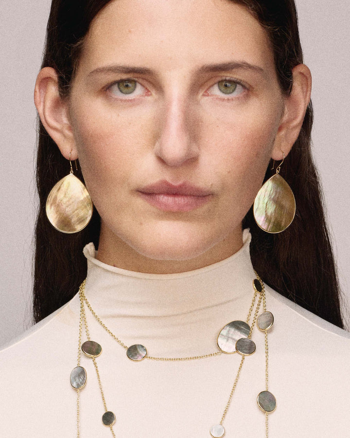 Brown Shell 18K Gold Jumbo Stone Teardrop Earrings - On Model Close-Up | IPPOLITA