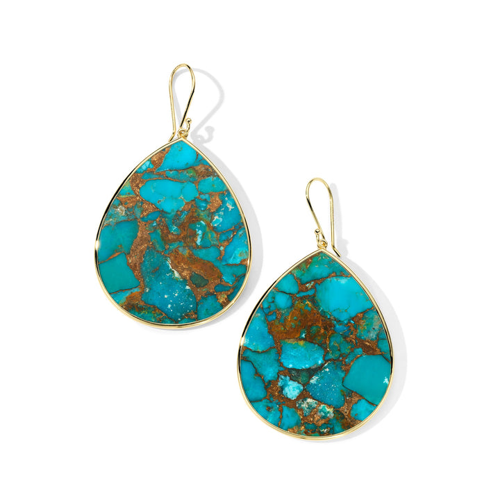 Bronze Turquoise 18K Gold Jumbo Stone Teardrop Earrings - Product View | IPPOLITA