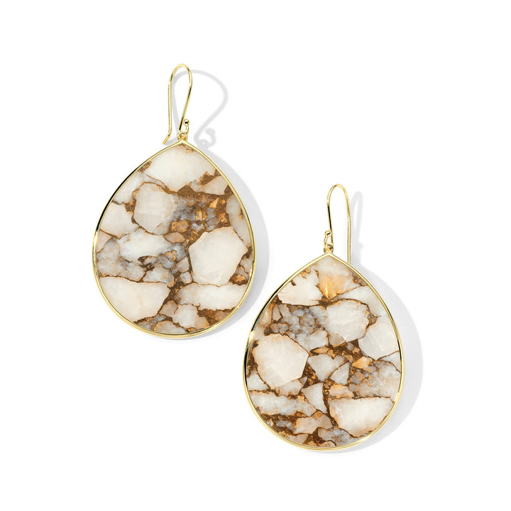Bronze White Calcite 18K Gold Jumbo Stone Teardrop Earrings - Product View | IPPOLITA
