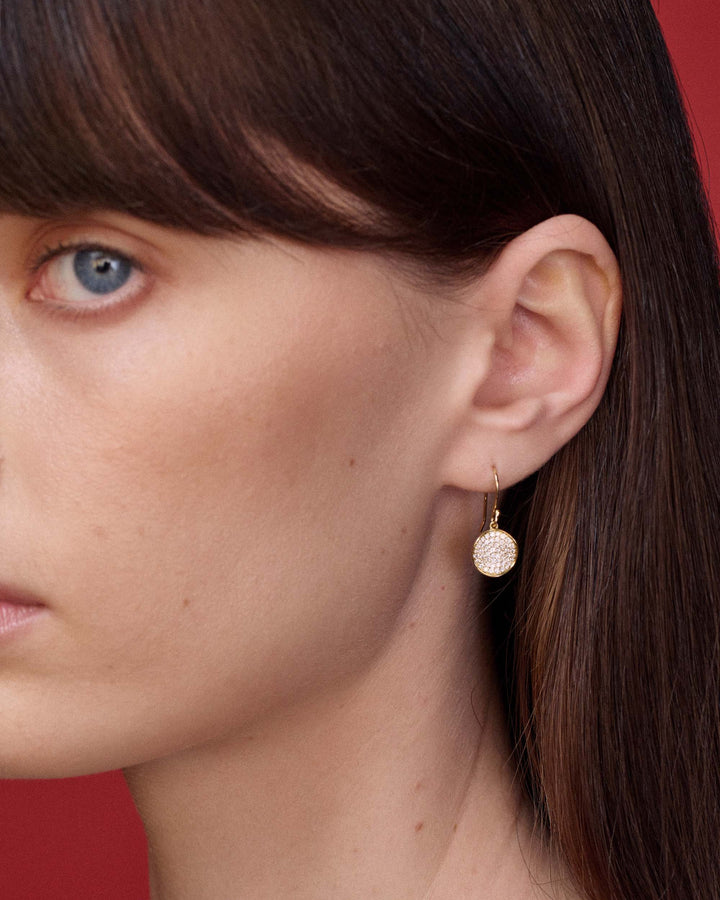 18K Gold Small Flower Diamond Drop Earrings - On Model Side View | IPPOLITA