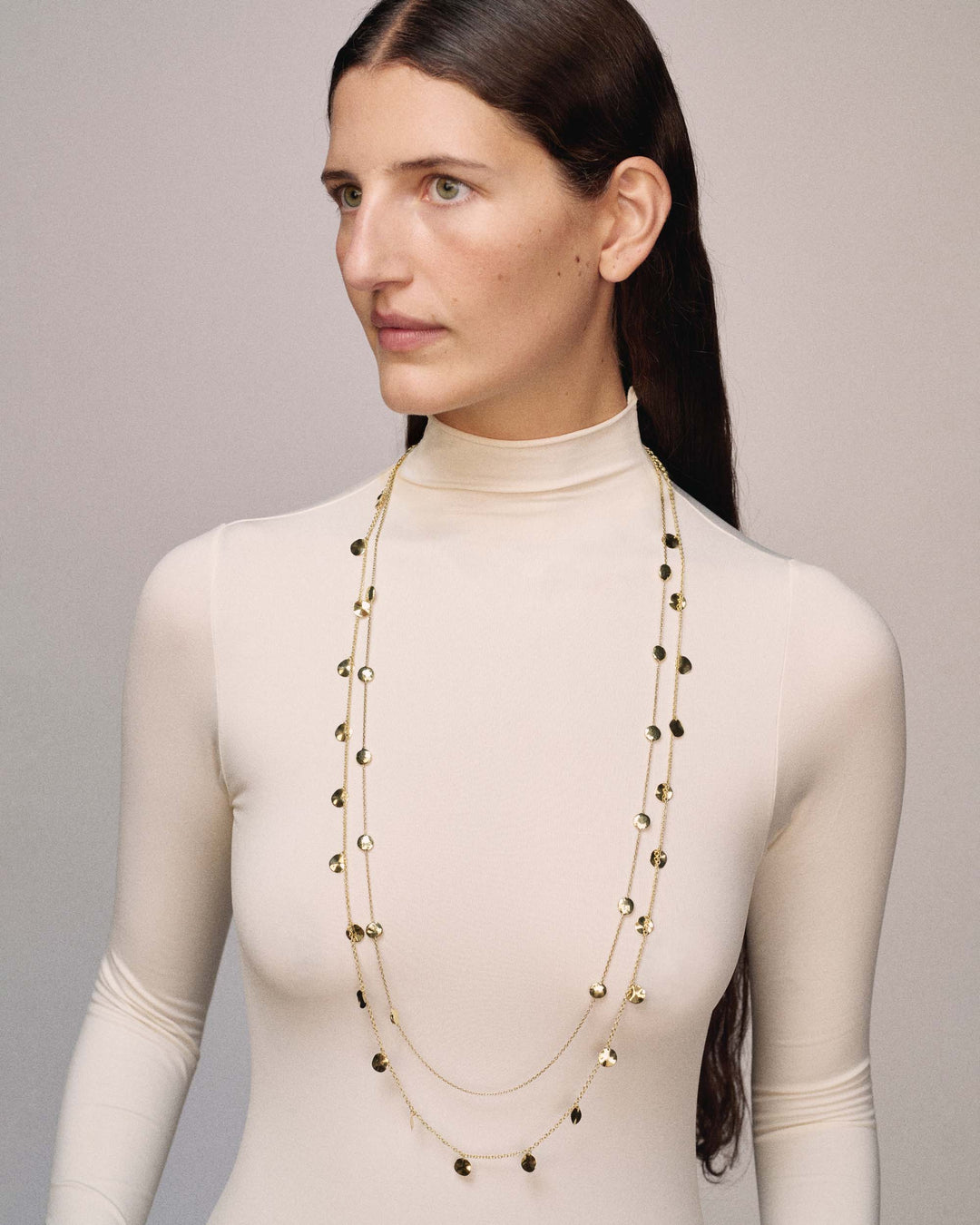 Long Hammered Pinball Layering Necklace