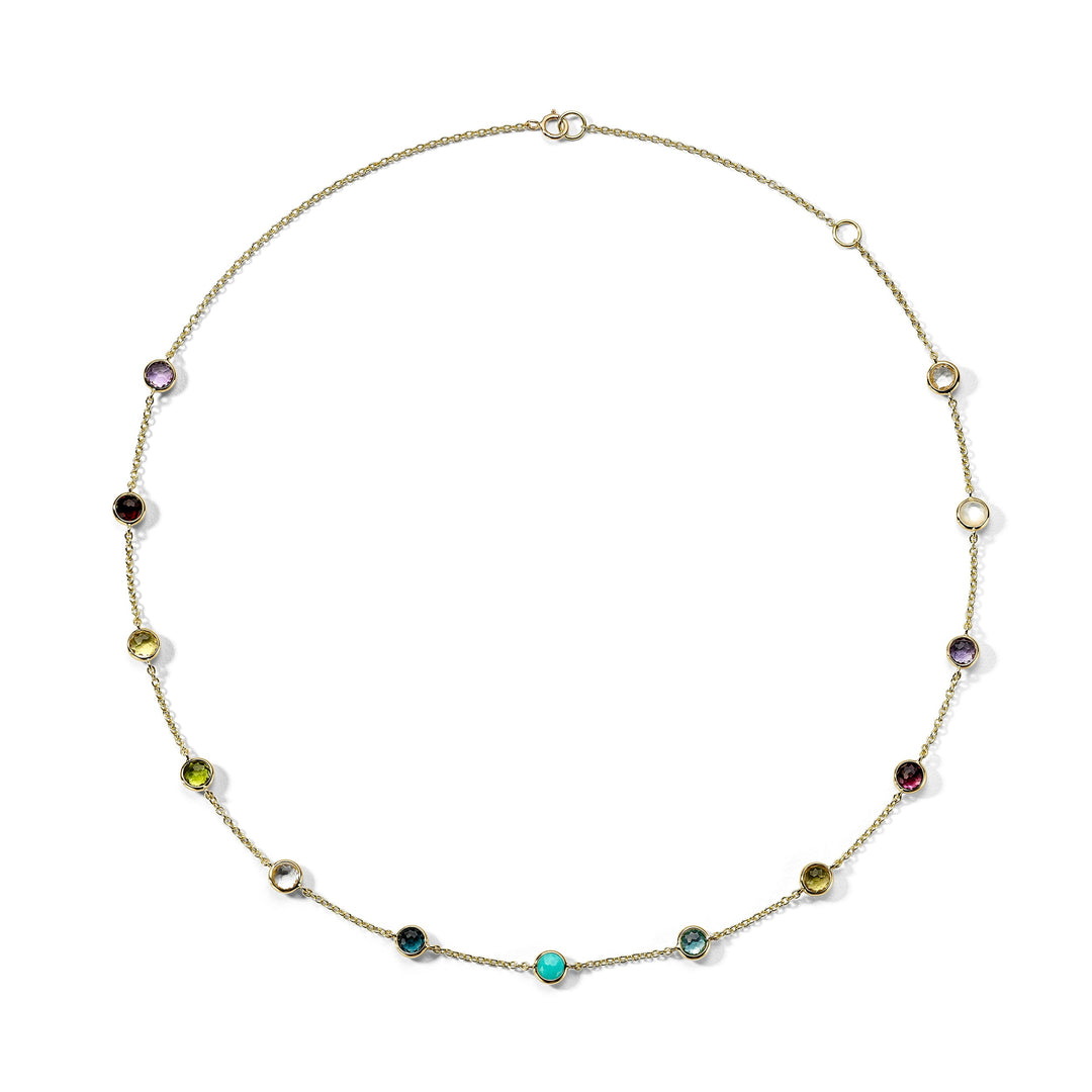 Rainbow Gemstone 18K Gold Confetti Station Necklace - Full Circle View | IPPOLITA
