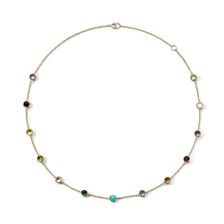 Rainbow Gemstone 18K Gold Confetti Station Necklace - Full Circle View | IPPOLITA