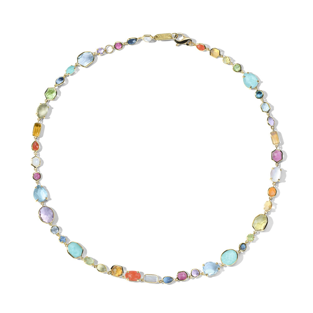 Summer Rain 18K Gold Sofia Necklace with Mixed Gemstones - Flat Lay | IPPOLITA