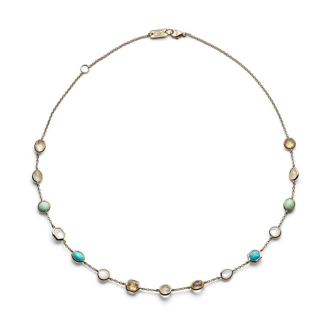 18K Gold Multi-Gemstone Station Chain Necklace Fronda - Full View | IPPOLITA